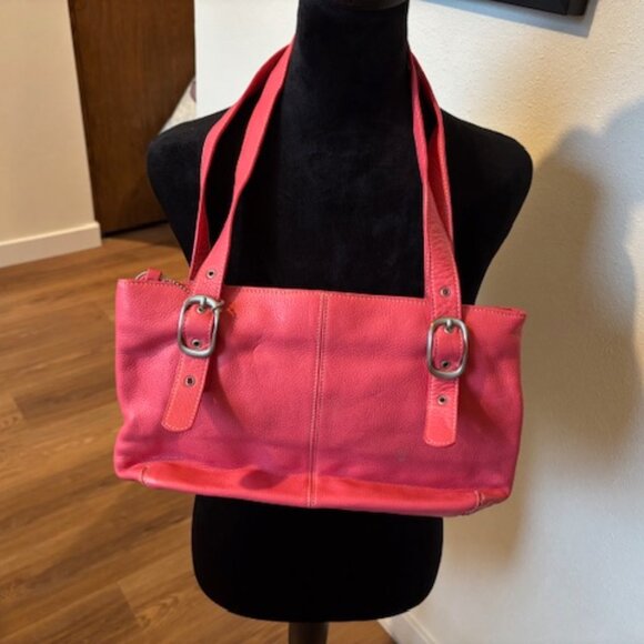 Tig & Co Pink Pebbled Leather Handbag w/Keychain Very Good Condition - Picture 1 of 7